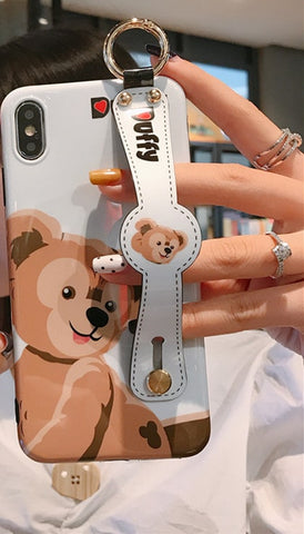 coque ours iphone<br>brun avec prise en main